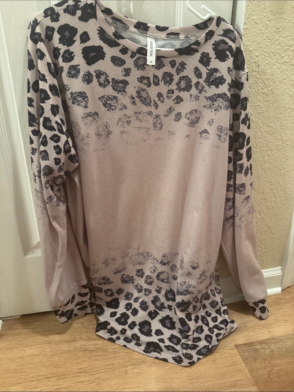 Tickled Teal Taupe Leopard Print Long Sleeve Top